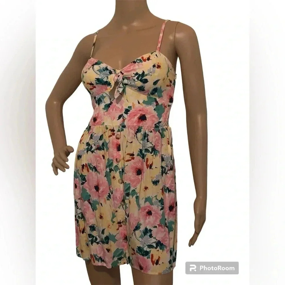 AUW Floral Spaghetti Strap Smocked Back Mini Spring Dress Women’s Size M